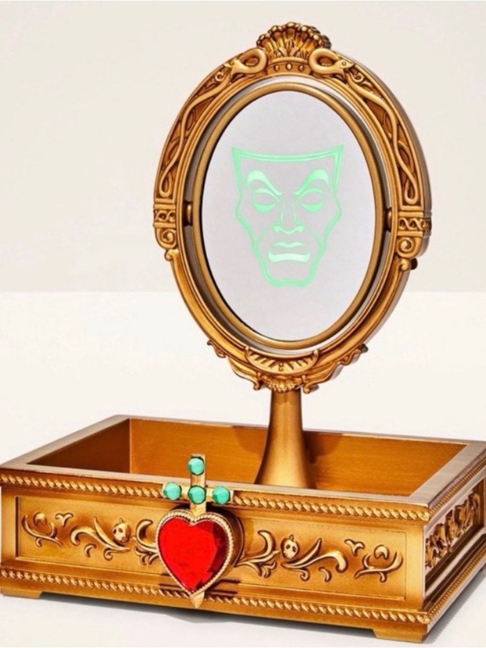 Bed Bath & Beyond Gold Jewelry Box with Red Heart and Turquoise Accents